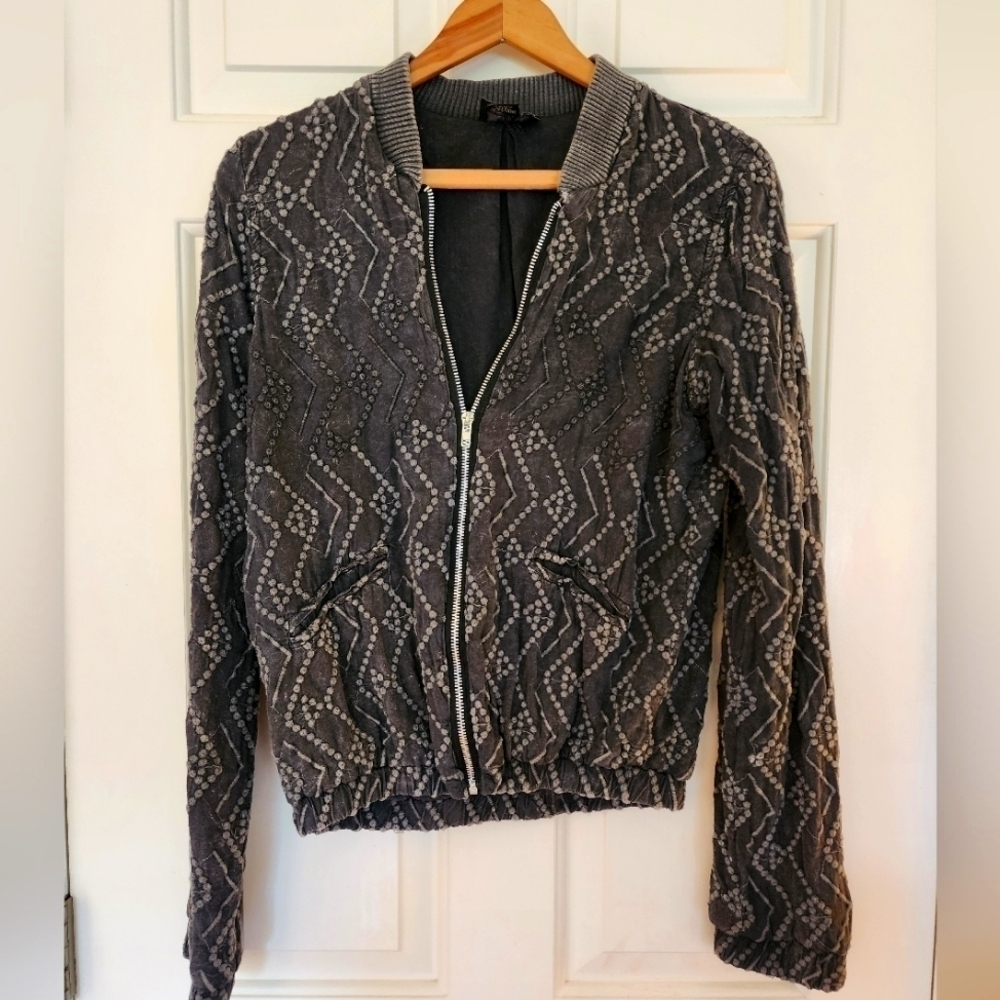 Angie bomber jacket full zip Charcoal embroidered size small whimsigoth